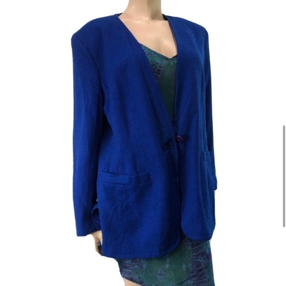 Liz Claiborne Vintage Blazer Chest Pocket Royal Blue - Picture 5 of 16